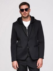 Marynarka męska z kapturem z aplikacją smoka na plecach - czarna V1 - Rozmiar: XL. Czarne marynarki męskie Ombre Clothing, z aplikacjami, z dzianiny. W wyprzedaży za 594.99 zł.