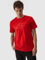 4F T-shirt regular z nadrukiem męski - czerwony S. Czerwone t-shirty męskie 4f, m, bez wzorów, z bawełny, bez kołnierzyka. Za 59.99 zł.