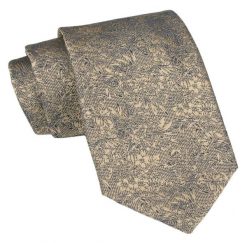 Klasyczny Krawat Męski - ALTIES - Beżowy w Drobny Wzór Kwiatowy. Brązowe krawaty i muchy męskie Alties, bez wzorów, z tkaniny, eleganckie. Za 49.00 zł.