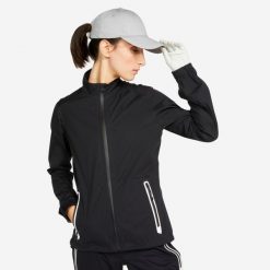 Kurtka do golfa damska Inesis RW500 wodoodporna. Czarne kurtki damskie INESIS, xl, bez wzorów, z materiału, bez kaptura. Za 359.99 zł.