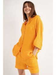 Josephine & Co Lniana bluzka "Darlene" w kolorze pomarańczowym rozmiar: 44. Pomarańczowe bluzki damskie Josephine & Co, bez wzorów, ze lnu, bez kołnierzyka, bez ramiączek. Za 319.45 zł.