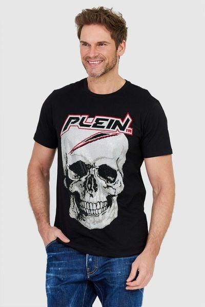 PHILIPP PLEIN Czarny t-shirt męski Platinum cut round neck space plein, Rozmiar XXL. Czarne t-shirty męskie Philipp Plein, l, z aplikacjami, prążkowane, bez kołnierzyka. W wyprzedaży za 760.99 zł.