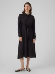 Vero Moda Sukienka koszulowa 10295296 Czarny Regular Fit. Czarne sukienki damskie Vero Moda, xs, bez wzorów, z wiskozy, bez kołnierzyka, bez ramiączek, koszulowe. Za 109.99 zł.