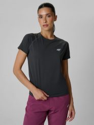 4F Koszulka do biegania regular szybkoschnąca damska - szara L. Szare t-shirty damskie 4f, l, bez wzorów, z materiału, bez kołnierzyka. Za 129.99 zł.