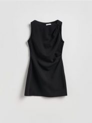 Sukienka mini z drapowaniem - czarny. Czarne sukienki damskie Reserved, l, bez wzorów, z lyocellu, bez kołnierzyka, bez ramiączek, mini, dopasowane. Za 149.99 zł.