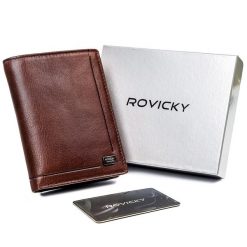 Portfel skórzany Rovicky brązowy PC-101-BAR-2324 B. Brązowe portfele męskie ROVICKY, bez wzorów, ze skóry. Za 75.99 zł.