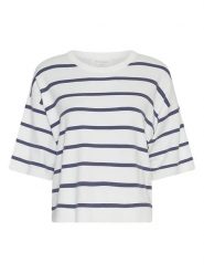 MOSS COPENHAGEN Koszulka w kolorze biało-granatowym rozmiar: L/XL. Białe bluzki damskie MOSS COPENHAGEN, l, bez wzorów, bez kołnierzyka, bez ramiączek. Za 140.53 zł.