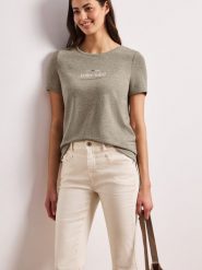 Street One Koszulka Kobiety Sztuczne włókno beżowy, 36. Brązowe t-shirty damskie Street One, bez wzorów, z materiału, bez kołnierzyka. Za 89.95 zł.