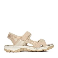 Sandały Rieker. Czerwone sandały damskie Rieker, bez wzorów, bez obcasa, na płaskiej podeszwie. Za 319.99 zł.