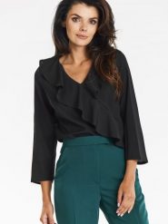 Bluzka Model A688 Black - awama. Czarne bluzki damskie Awama, l, bez wzorów, z elastanu, biznesowe, bez kołnierzyka, bez ramiączek. Za 258.46 zł.