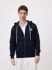 Zapinana bluza z kapturem - granatowy. Niebieskie bluzy z kapturem męskie Reserved, l, z bawełny. W wyprzedaży za 109.99 zł.