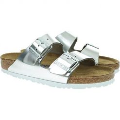 Klapki damskie Birkenstock Arizona NL. Szare klapki damskie Birkenstock, bez wzorów, z materiału, bez obcasa. Za 751.00 zł.