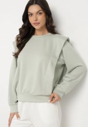 Jasnozielona Bluza z Wiskozą z Podkreśloną Linią Ramion Alithra. Zielone bluzy bez kaptura damskie Born2be, z jeansu. Za 79.99 zł.