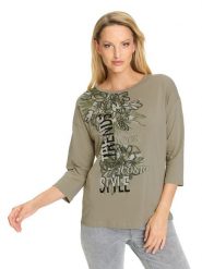 Heine Koszulka w kolorze khaki rozmiar: 38. Brązowe bluzki damskie Heine, bez wzorów, bez kołnierzyka. Za 39.99 zł.