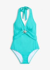 Kostium kąpielowy z zapięciem na szyi z ozdobną rozgwiazdą. Czarne bikini damskie bonprix, bez wzorów. Za 54.99 zł.
