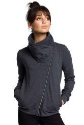 Sportowa Bluza Zapinana na Ukośny Zamek - Grafitowa. Szare bluzy bez kaptura damskie MOE, l, z bawełny. Za 273.90 zł.