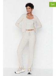 Trendyol 3-częściowy zestaw w kolorze beżowym rozmiar: XS. Brązowe kardigany damskie Trendyol, xs, bez wzorów, prążkowane. Za 86.99 zł.