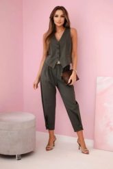 Komplet kamizelka + spodnie khaki. Brązowe kamizelki damskie KESI, bez wzorów, z bawełny, eleganckie. Za 342.93 zł.