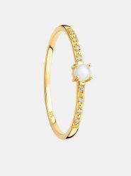 Revoni Złoty pierścionek z diamentem i perłą rozmiar: 50. Żółte pierścionki damskie Revoni, z diamentem, złote. Za 817.99 zł.