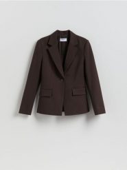 Marynarka z dodatkiem wiskozy - brązowy. Brązowe marynarki i żakiety damskie Reserved, l, bez wzorów, z tkaniny. Za 199.99 zł.