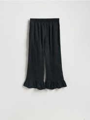 Lniane spodnie - czarny. Czarne spodnie materiałowe damskie Reserved, bez wzorów. Za 199.99 zł.