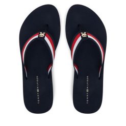 Japonki Tommy Hilfiger. Niebieskie klapki damskie Tommy Hilfiger, bez wzorów, bez obcasa. Za 129.99 zł.