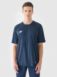 4F T-shirt treningowy szybkoschnący męski - granatowy S. Niebieskie t-shirty męskie 4f, m, bez wzorów, z dzianiny, bez kołnierzyka. W wyprzedaży za 89.99 zł.