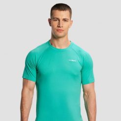 Koszulka męska do biegania luźna zielona Pulse X. Zielone t-shirty sportowe męskie GYMBEAM, m, z materiału, bez ramiączek, do biegania. Za 67.90 zł.