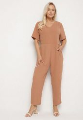 Brązowy Kombinezon Panomeda. Brązowe kombinezony damskie Born2be, plus size, bez wzorów, z tkaniny, klasyczne, bez kołnierzyka, plus size, bez ramiączek, długie. Za 129.99 zł.