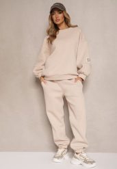 Beżowy Komplet Dresowy z Polarową Podszewką Bluza i Joggery Ziline. Brązowe bluzy bez kaptura damskie Renee, z dresówki. Za 159.99 zł.
