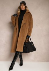 Brązowy Klasyczny Płaszcz o Dwurzędowym Kroju z Kieszeniami Malwilina. Brązowe płaszcze damskie Renee, l, z aplikacjami, z jeansu, eleganckie. Za 179.99 zł.