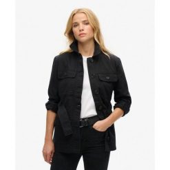 Kurtka Safari z Paskiem z Bawełny. Czarne kurtki damskie Superdry., bez wzorów, z bawełny, bez kaptura. W wyprzedaży za 552.30 zł.
