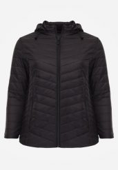 Czarna Lekka Kurtka Przejściowa z Pikowaniem i Odpinanym Kapturem Alissara. Czarne kurtki damskie Born2be, plus size, bez wzorów, z jeansu. Za 129.99 zł.