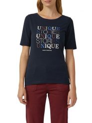 S.Oliver Koszulka w kolorze granatowym rozmiar: 46. Niebieskie bluzki damskie S.Oliver, s, bez wzorów, bez kołnierzyka, bez ramiączek. Za 34.99 zł.