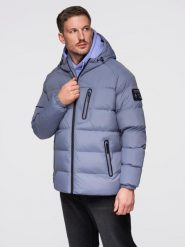 Ocieplana pikowana męska kurtka z raglanowym rękawem – zgaszony fiolet V6 - Rozmiar: XL. Fioletowe kurtki męskie Ombre Clothing, m, z aplikacjami, z materiału, bez kaptura. W wyprzedaży za 119.99 zł.