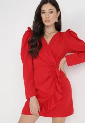 Czerwona Sukienka Nemorrya. Czerwone sukienki damskie Born2be, na co dzień, m, bez wzorów, bez kołnierzyka, bez ramiączek, mini, kopertowe. W wyprzedaży za 143.99 zł.