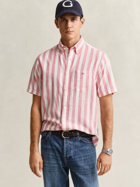 Gant Męska koszula z krótkim rękawem z lnu Mężczyźni Regular Fit Bawełna różowy, XXL. Czerwone koszule męskie Gant, na lato, m, bez wzorów, z bawełny, bez kołnierzyka, bez ramiączek. Za 549.95 zł.
