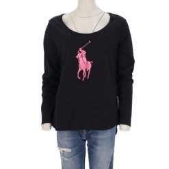 Koszulka z długim rękawem damska. Czarne topy sportowe damskie Ralph Lauren, l, bez wzorów, z materiału, bez ramiączek. Za 153.32 zł.