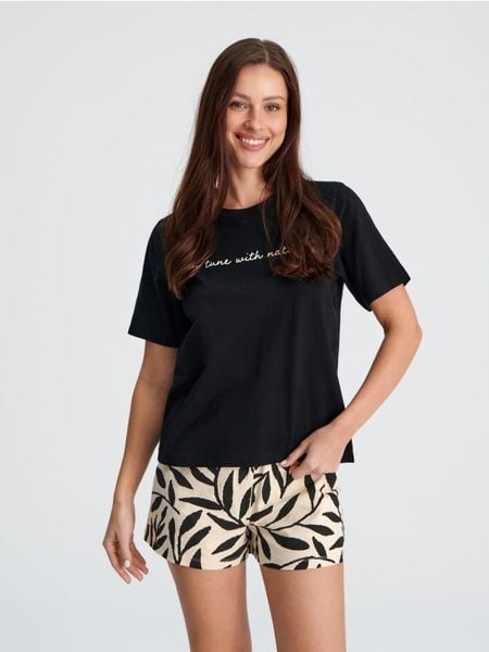 Piżama dwuczęściowa - czarny. Czarne piżamy damskie Sinsay, l, bez wzorów, z bawełny, bez ramiączek. Za 39.99 zł.