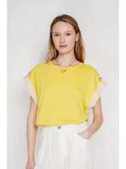 Le Jardin du Lin Koszulka w kolorze żółtym rozmiar: 40. Żółte t-shirty damskie Le jardin du lin, bez wzorów, bez kołnierzyka. Za 88.45 zł.