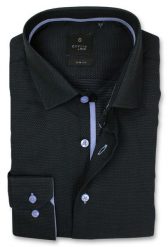 Koszula Męska REY JAY, Slim-Fit, Długi Rękaw, Grafitowa w Drobny Groszek. Niebieskie koszule męskie Rey Jay, m, bez wzorów, z bawełny, bez kołnierzyka, bez ramiączek. Za 119.00 zł.