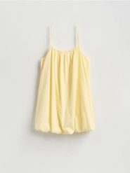 Sukienka bombka - jasnożółty. Żółte sukienki damskie Reserved, l, bez wzorów, z bawełny, bez kołnierzyka, bez ramiączek, bombki. Za 99.99 zł.