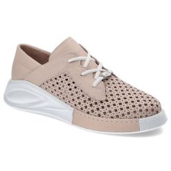Różowe Półbuty Ravini Modne Buty Damskie. Czerwone półbuty damskie Ravini, bez wzorów, ze skóry, biznesowe, bez obcasa. Za 259.00 zł.