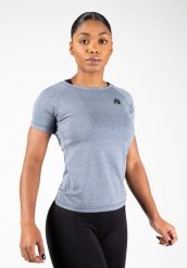 Koszulka fitness damska Gorilla Wear Aspen T-shirt. Niebieskie bluzki sportowe damskie GORILLA WEAR, s, bez wzorów, z materiału, bez ramiączek. Za 143.85 zł.