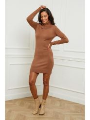 Soft Cashmere Sukienka dzianinowa w kolorze jasnobrązowym rozmiar: 38/40. Brązowe sukienki damskie Soft Cashmere, bez wzorów, z dzianiny, klasyczne, bez kołnierzyka, bez ramiączek, mini. Za 166.88 zł.