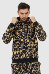 MOSCHINO Rozpinana bluza męska w złote łańcuchy. Czarne bluzy z kapturem męskie MOSCHINO, m, prążkowane. W wyprzedaży za 599.99 zł.