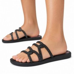 Klapki damskie Ipanema 27286 SOLAR GLOW SLIDE AD. Czarne klapki damskie Ipanema, bez wzorów, z materiału, bez obcasa. Za 69.00 zł.