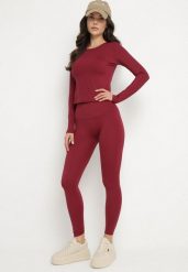 Bordowy Komplet Sportowy Legginsy i Bluzka z Długim Rękawem Toretta. Czerwone bluzki sportowe damskie Born2be, s, z aplikacjami, bez ramiączek. Za 119.99 zł.