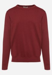 Bordowy Bawełniany Sweter w Klasycznym Stylu Yasila. Czerwone swetry męskie Born2be, m, z aplikacjami, z bawełny, bez kołnierzyka. Za 64.99 zł.