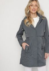 Szara Kurtka w Stylu Parki z Odpinanym Kapturem i Troczkami Halirsa. Szare kurtki damskie Born2be, l, bez wzorów, z jeansu. Za 139.99 zł.